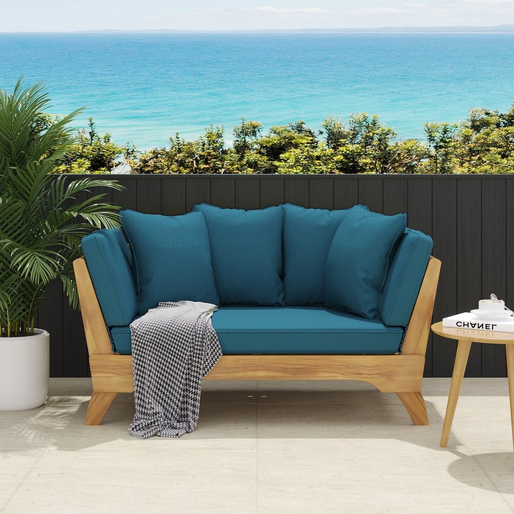 Roomfitters Modern 2-Seater Outdoor Patio Loveseat with Thick Cushions, Solid Acacia Wood Frame, Outdoor Patio Daybed