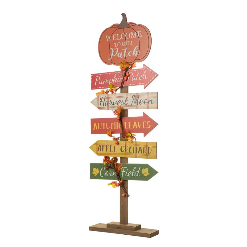 Glitzhome 42.5"H Fall Standing Wooden Pumpkin Patch Porch Sign