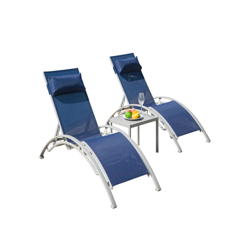 GDFStudio - Adrian Adjustable Aluminum Outdoor Pool Lounge Chair Set with Metal Side Table for All-Weather - Blue