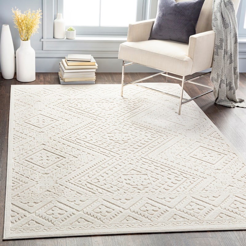 Livabliss Eugenia Cream Geometric Indoor/ Outdoor Area Rug - 7'10" x 10' - Cream