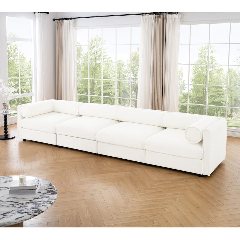 Modern 4 Deep Seat Modular Sofa with Storage, Cylindrical Backrest & Armrests