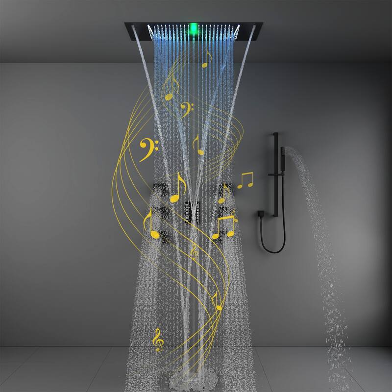 Luxury Shower System, 64-Color LED Music Multi-Function Thermostatic Shower Faucet Set with 6 Body Jets & Handheld Shower Head