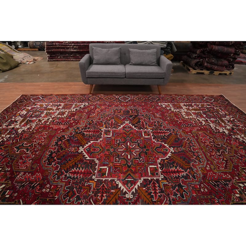 Hand Knotted Oriental 100% Wool Carpet Traditional Medallion Red Heriz Area Rug - 13' 1'' X 10' 5''