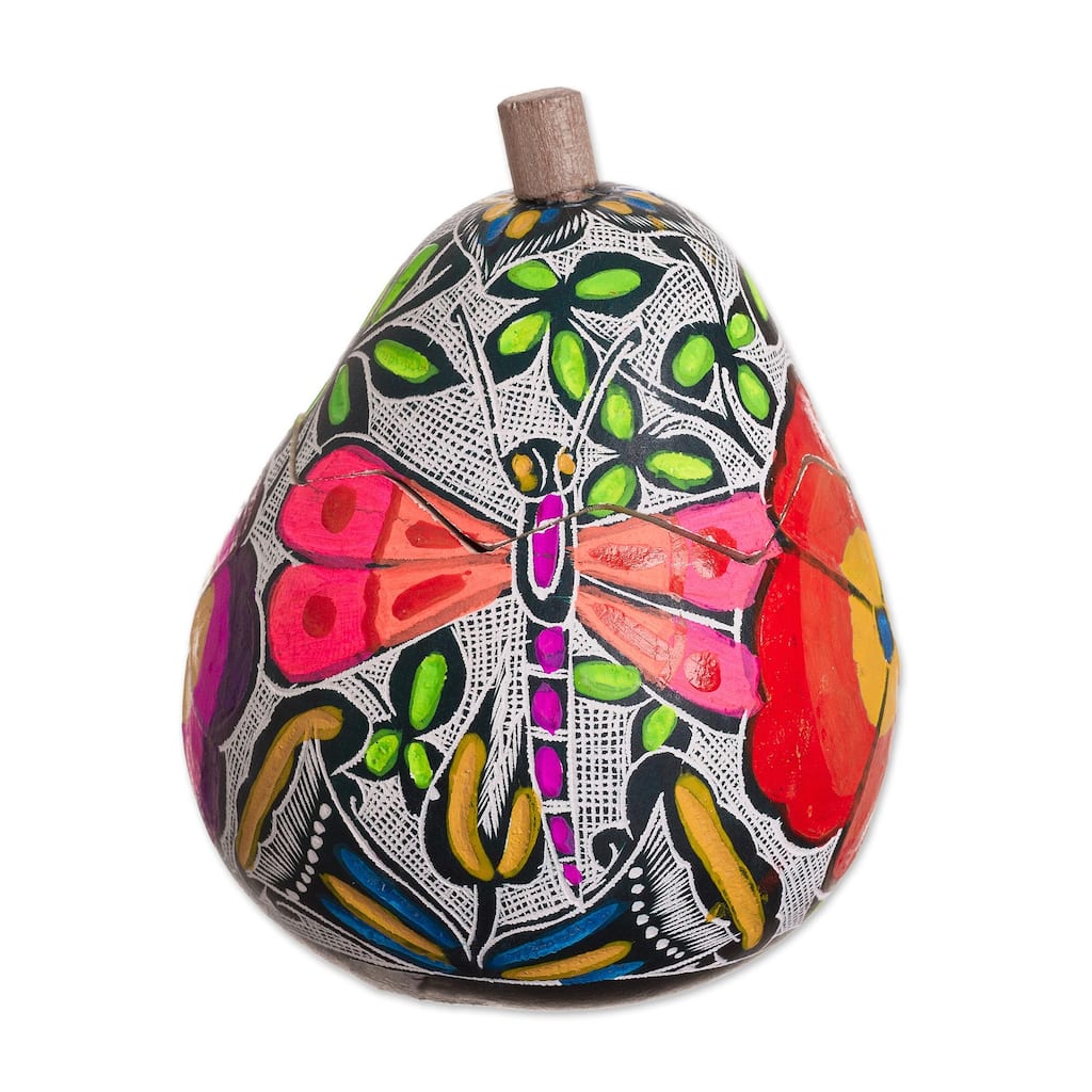 Novica Handmade Vibrant Butterflies Gourd Decorative Jar