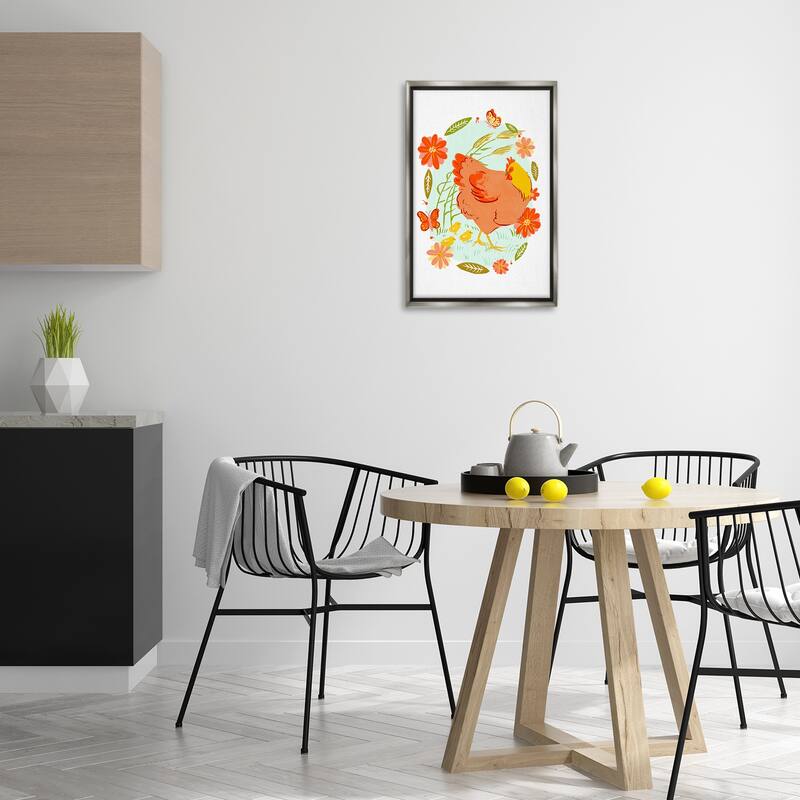 Stupell Hen & Chicks Circular Florals Framed Floater Canvas Wall Art Design By Hannah Moren