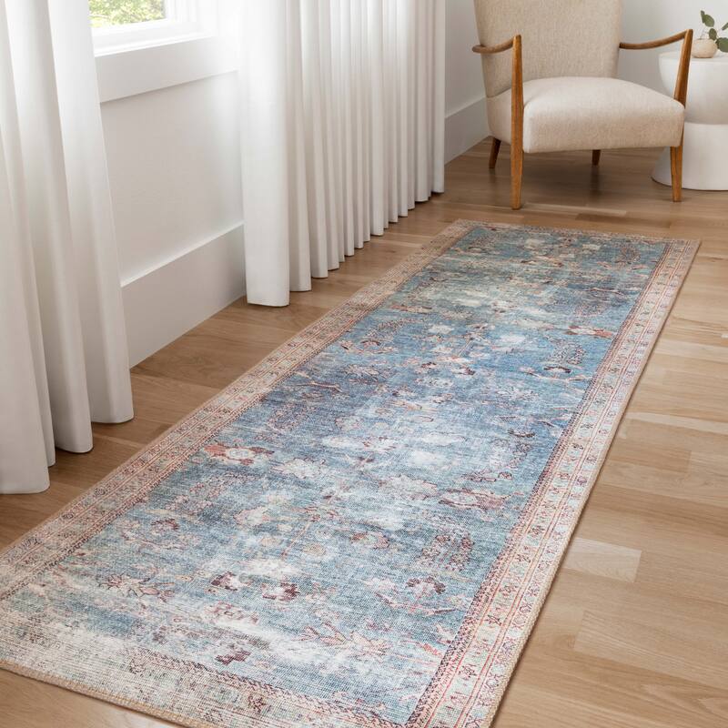 Alexander Home Sophia Printed Shabby Chic Area Rug - 2' 6" x 12' - teal / multi - Runner/Rectangle