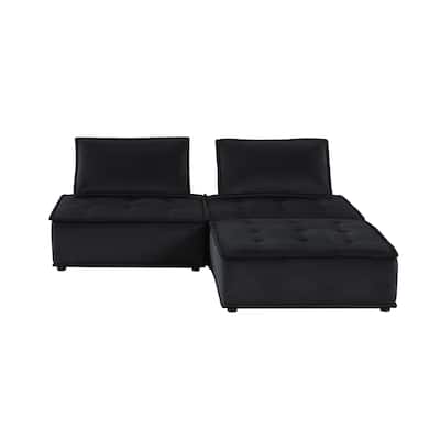 3 Piece Velvet Modular Sectional Sofa with Ottoman
