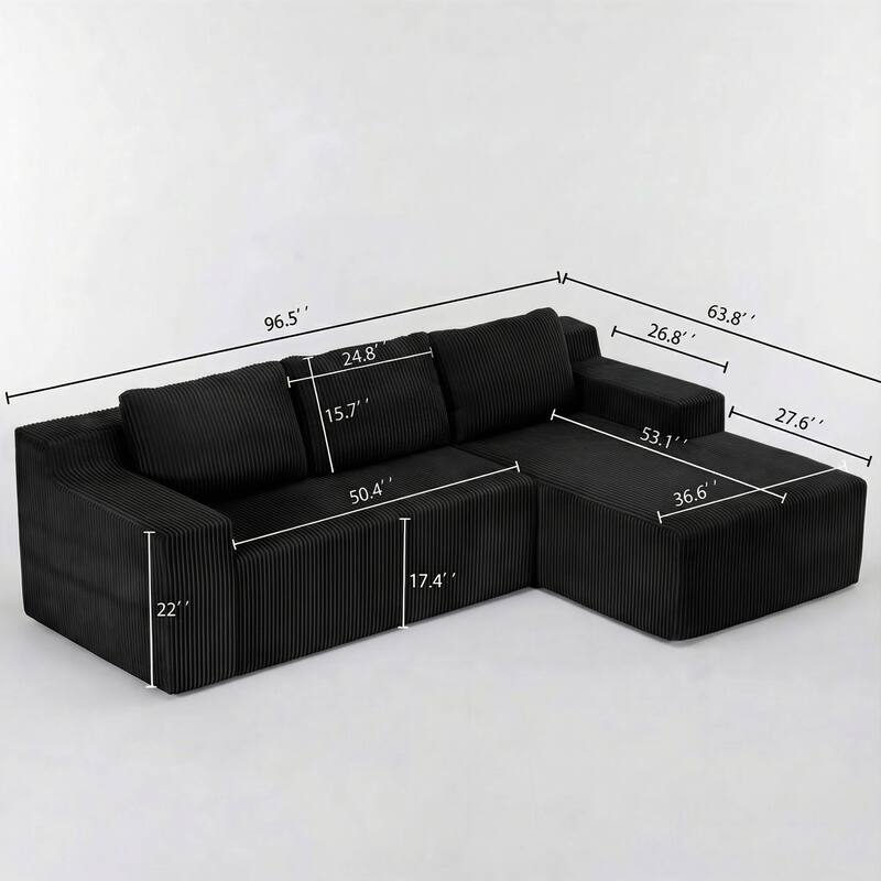 Corduroy L-Shaped Modular Sofa, Luxury Foam-Filled Floor Couch