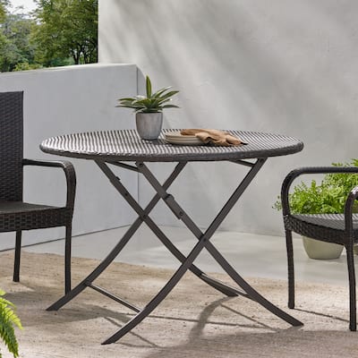 Riad Outdoor Wicker Round Foldable Dining Table with Unbrella Holeby Christopher Knight Home