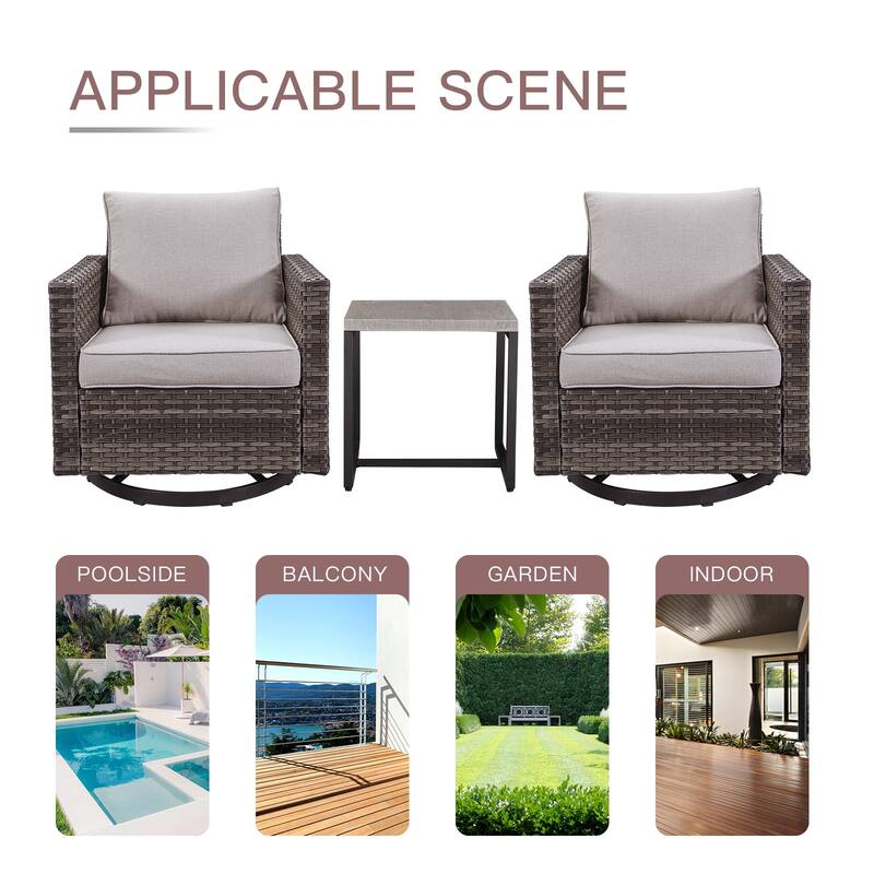 Gymojoy 3 Pieces Outdoor Wicker Swivel Rocker Patio Set
