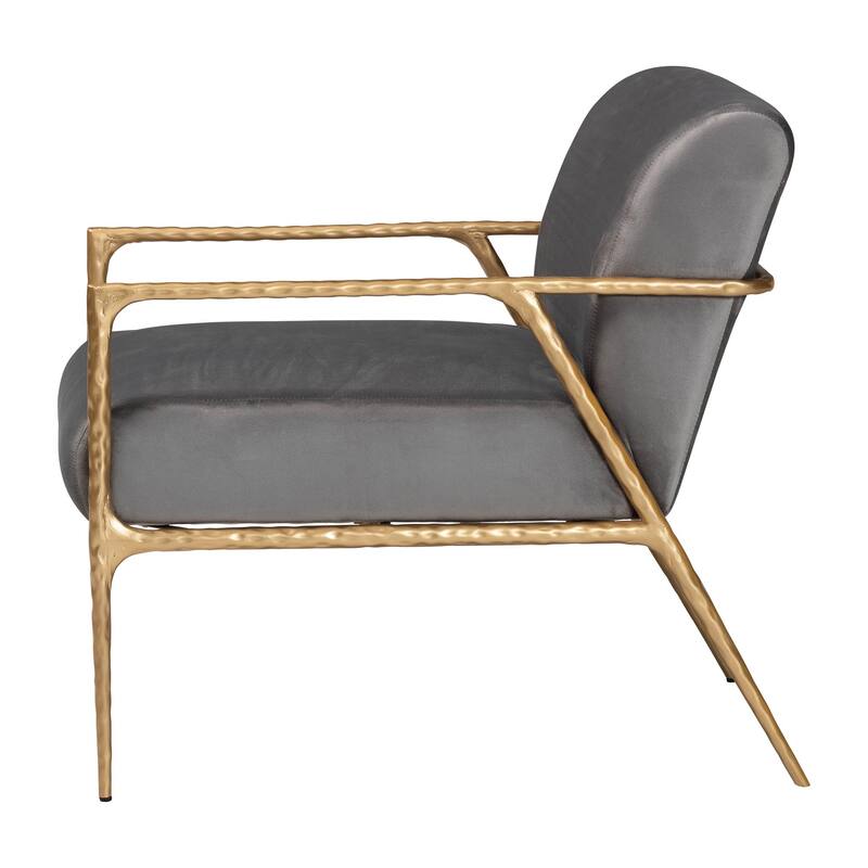Ilmari Velvet Lounge Chair with Track Arms - Modern Rustic Armchair with Hand-Forged Metal Frame for Living Room or Lounge