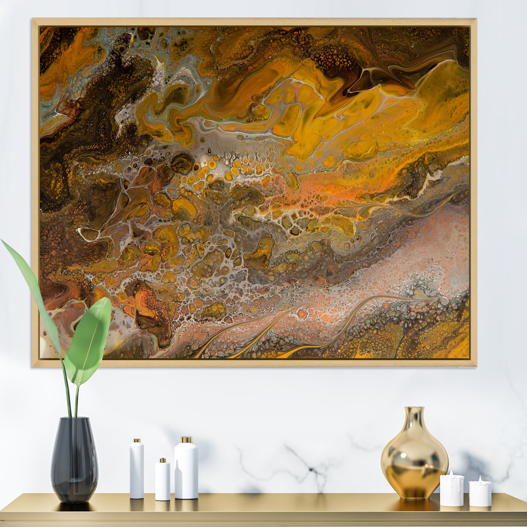 Designart "Orange Black And Grey Marble Art" Modern Framed Canvas Wall Art  Print Bed Bath  Beyond 35371507