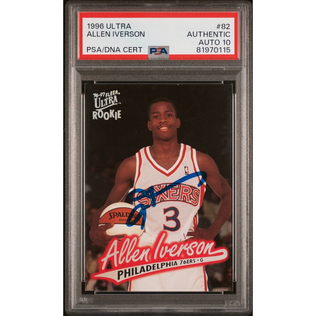 Allen Iverson 1996 Fleer Ultra Signed Rookie Card #82 Auto Graded PSA 10 1970115 - 8'6" x 11'6"