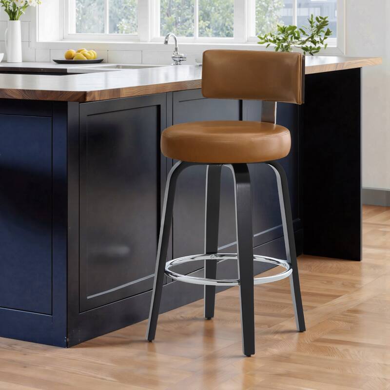 Upholstered Swivel Counter/ Bar Stools with T-Shaped Backrest