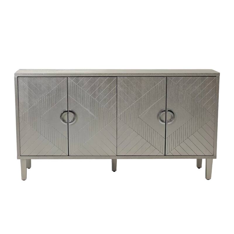 Functional 4-Door Accent Storage Cabinet, Sideboard Buffet Cabinet with Storage Shelves and Pine Legs for Living Room Kitchen