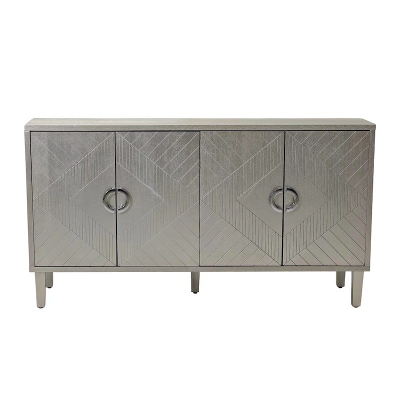Stylish and Functional 4-Door Storage Cabinet with Pine Legs and MDF, for Living Room Bedroom,Champagne