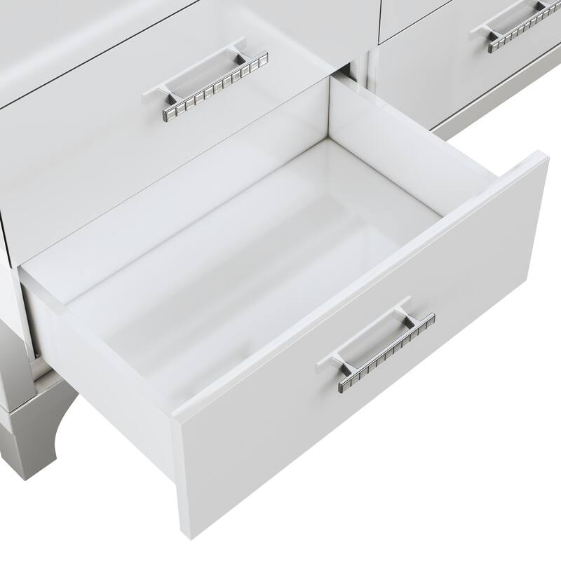 Elegant High Gloss Dresser with Metal Handle,Mirrored Storage Cabinet with 6 Drawers for Bedroom