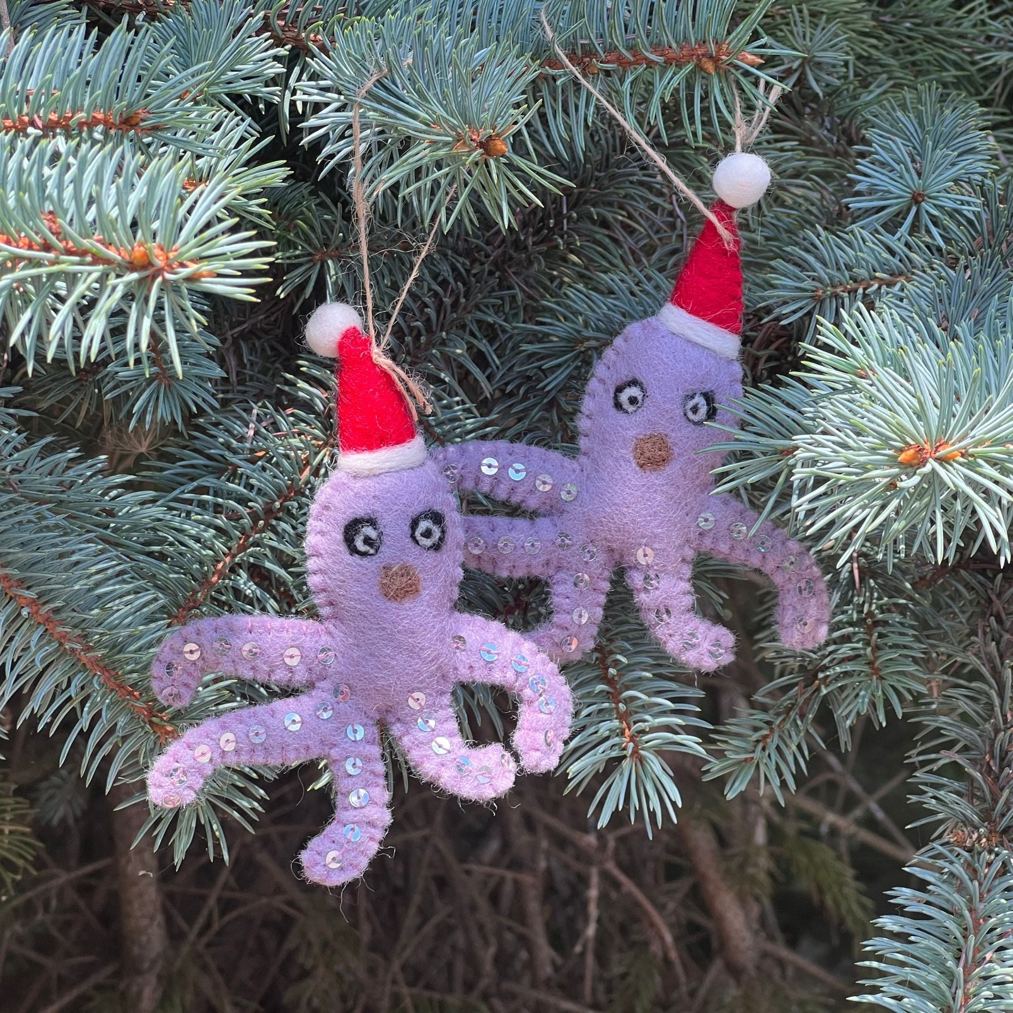Set of 6 Assorted Hand Made Christmas Ornaments Made Of Felt