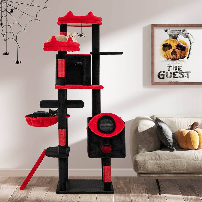 Costway Gothic Cat Tree for Indoor Cats with 2 Cat Condos & 2 Plush - as pic shows - See Details