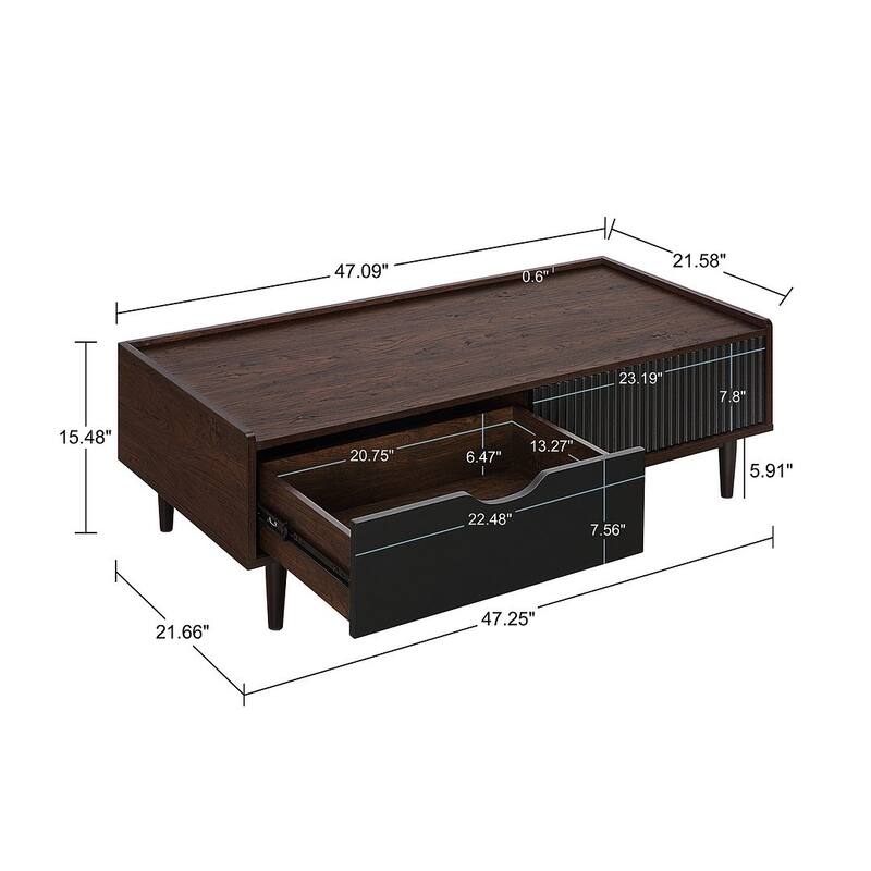 Manhattan Comfort Duane Modern Ribbed Coffee Table Set