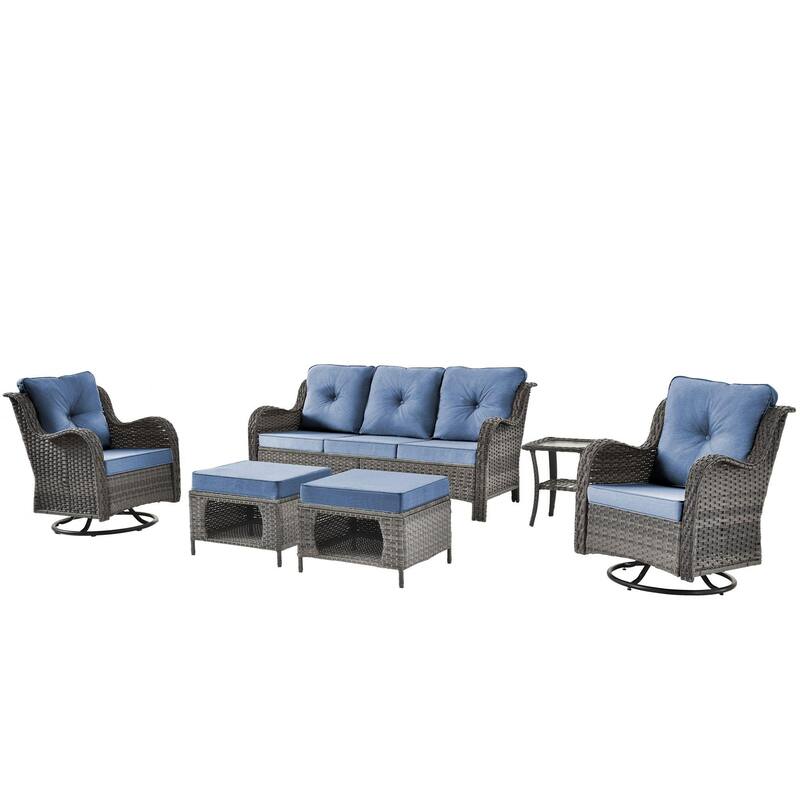 6 Piece Wicker Outdoor Patio Furniture Set Swivel Chairs Sofa Ottoman