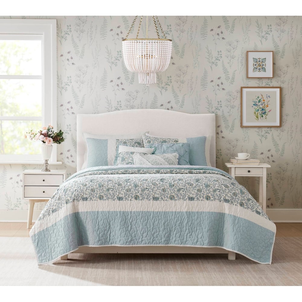 Madison Park Vanessa 6 Piece Cotton Percale Quilt Set with Throw Pillows