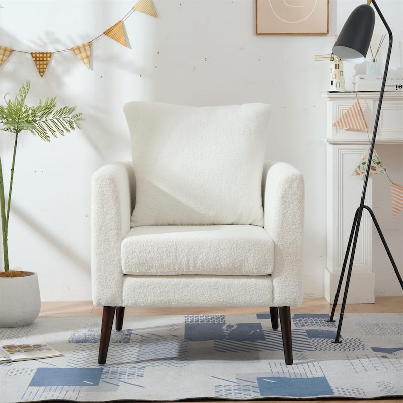 Comfortable Reading Chair with Wood Legs for Living Room, Bedroom,Reception Room - White