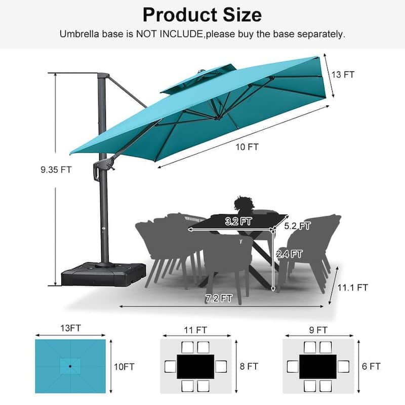 PURPLE LEAF Patio Cantilever Umbrella with 360 Degree Rotation UV Protection