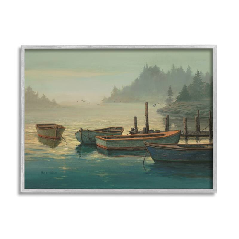 Stupell Docked Boats Landscape Framed Giclee Art Design by Michael Humphries - 30 x 24 - Grey