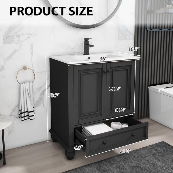 Retro Bathroom Vanity Cabinet Solid Wood Classic with Ceramic Drop-in Sink Paint