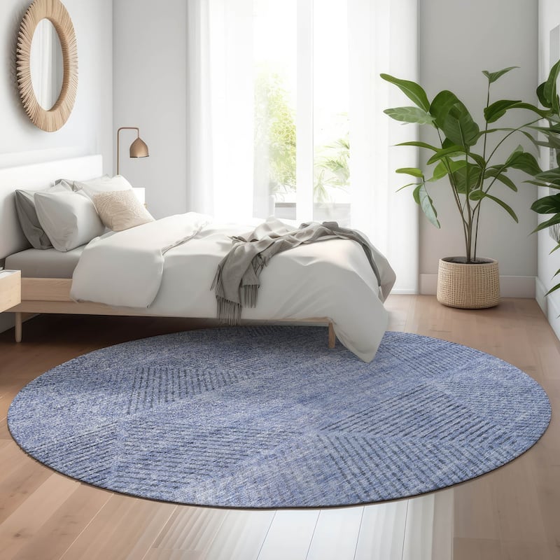 Premium Washable Super Soft Mid Century Modern Mayfield Rug - Blue - 8' x 8' - Round