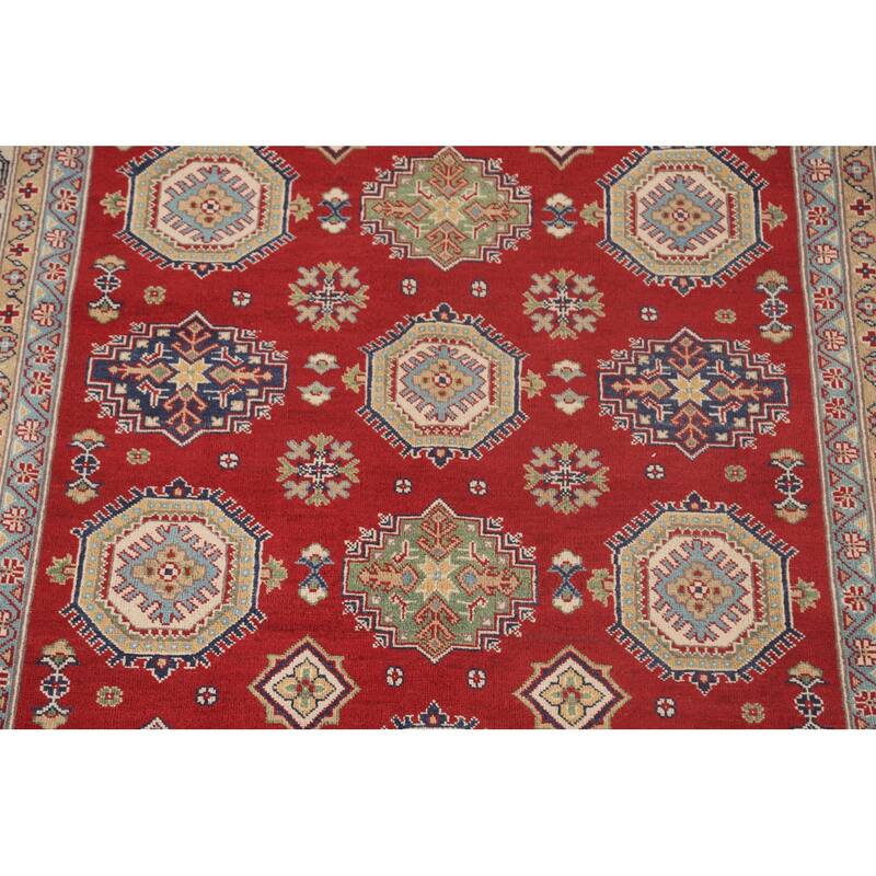 Kazak Oriental Area Rug Hand-Knotted Geometric Red Wool Carpet - 6'6"x 9'10"
