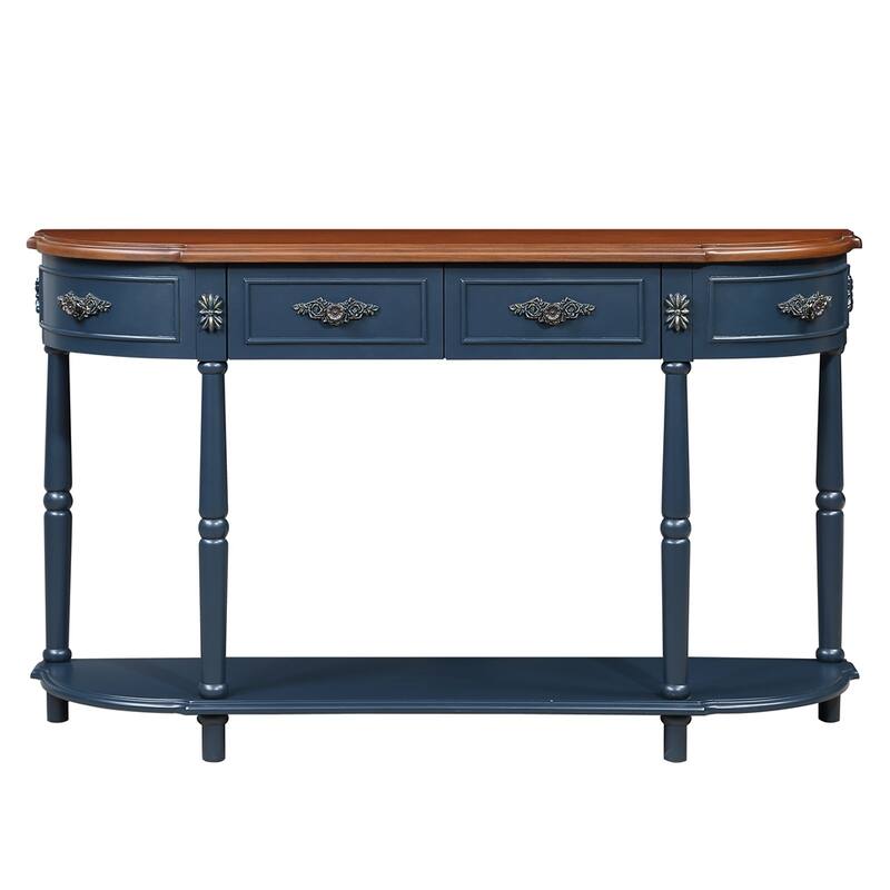 Living Room Hallway Retro Curved Wood Console Table Sofa Table with Shelf and 2 Drawers