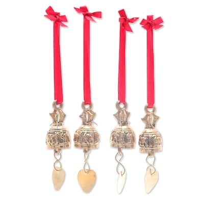Novica Handmade Elephant Choir Brass Ornaments (Set Of 4)