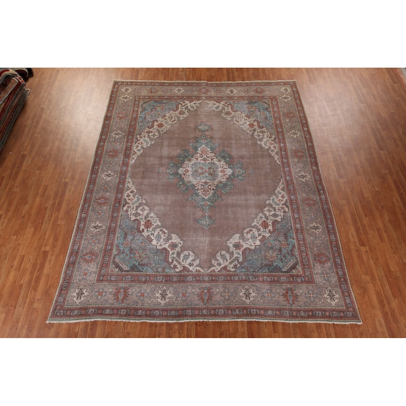 Over-Dyed Distressed Tabriz Persian Antique Wool Carpet - 9'11" x 12'11"