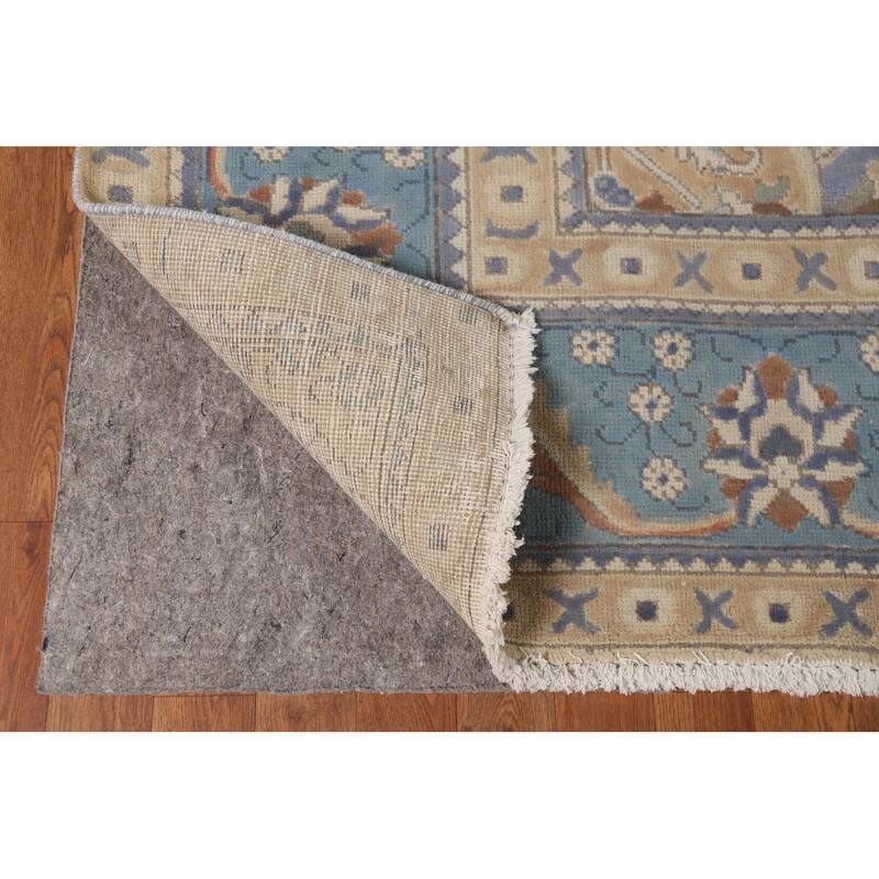 Light Blue Tabriz Persian Vintage Area Rug Hand-Knotted Wool Carpet - 9'7"x 12'6"