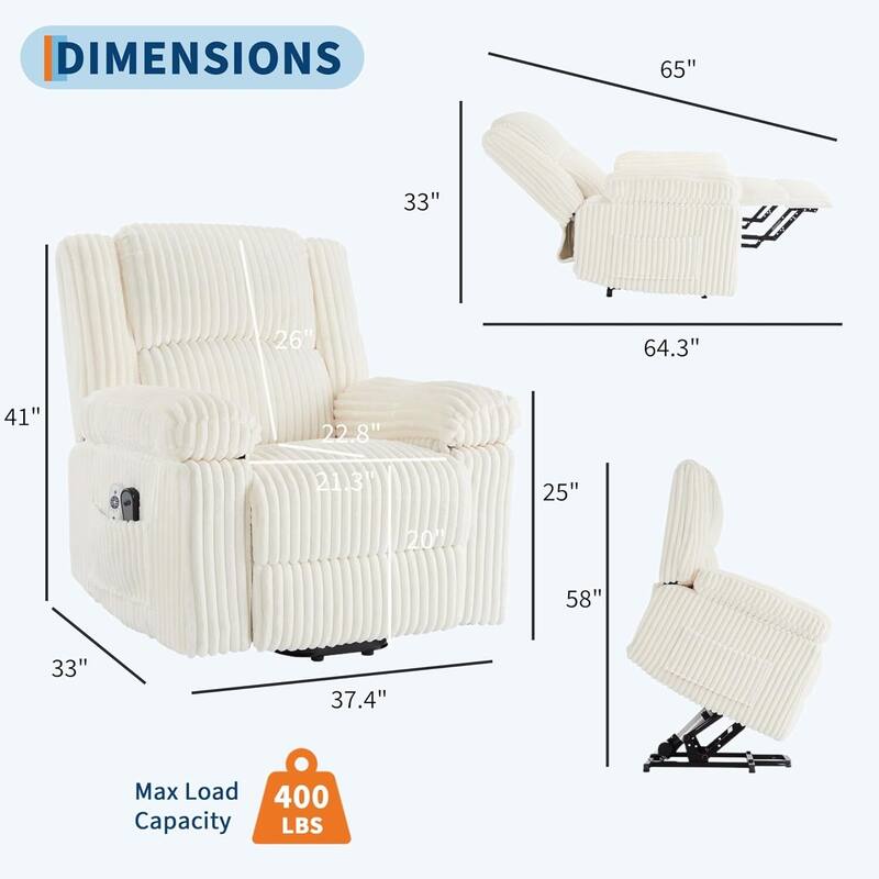 Electric Power Lift Recliner Sofa Chair, Heat and Massage for Living Room, Bedroom