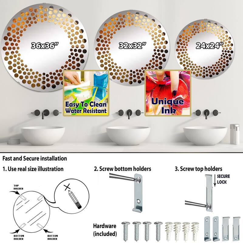 Designart "Bronze Brilliance Symetry" Abstract Shapes Brown Wall Mirror - Modern Large Mirror For Living Room