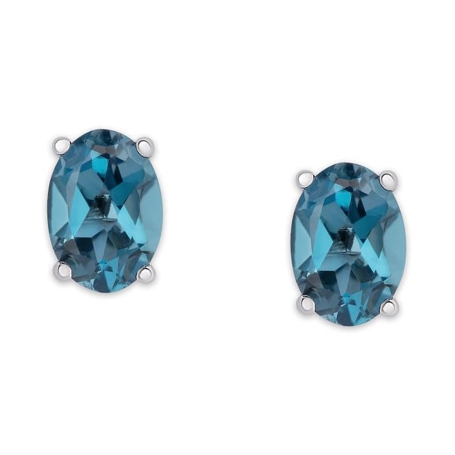 Victoria Townsend .925 Sterling Silver and Blue Topaz 7x5 Oval Stud Earring.