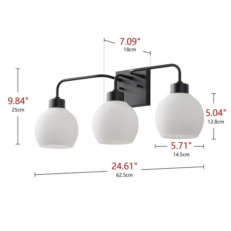 Modern 3-Light Wall Sconce with White Glass Shades for Bathroom Vanity