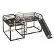 preview thumbnail 15 of 22, Full and Twin Size L-Shaped Metal Bunk Bed with Slide and Short Ladder, White, 4 Beds in 1 for Family or Guests