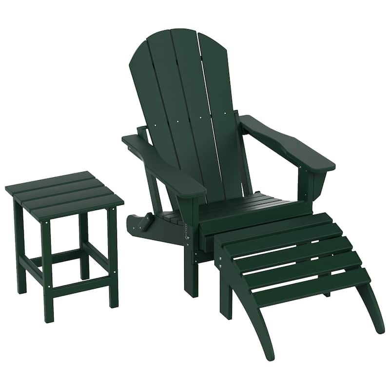 Polytrends Laguna Hdpe All Weather Outdoor Patio Foldable Adirondack Chair With Ottoman And Side Table (3-Piece Set)
