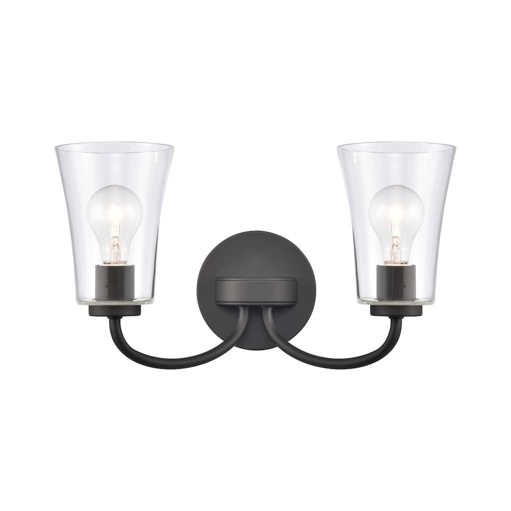 Elk Home Emily Black With Clear Glass Bell Shade 2 Light Vanity Light