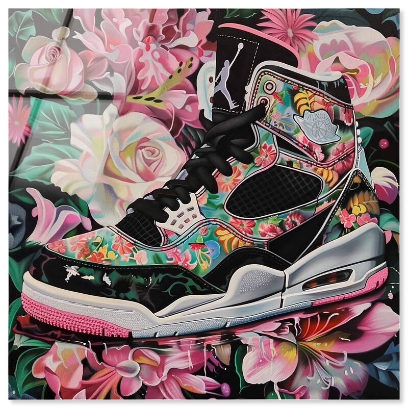 Hidden in Floral Bloom Sneaker Acrylic by Art Remedy, Ready to Hang - 20" x 20"