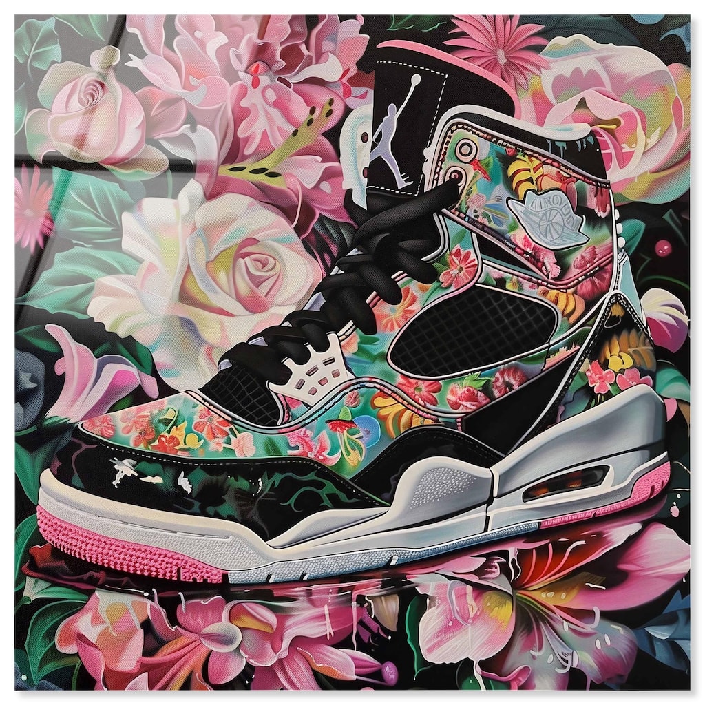 Hidden in Floral Bloom Sneaker Acrylic by Art Remedy, Ready to Hang