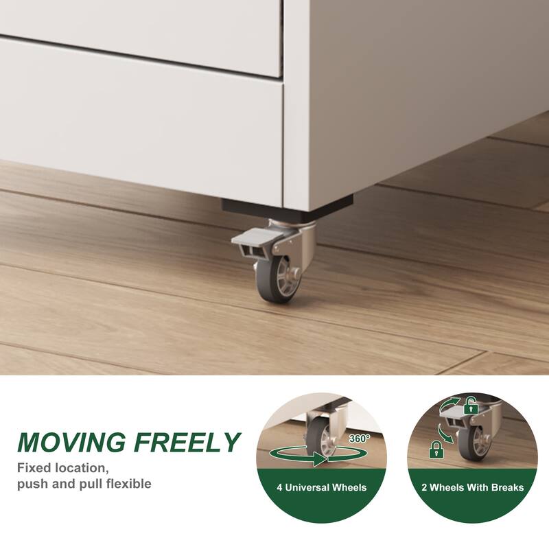 4 Drawer Metal Locking Vertical File Cabinet on Wheels - Heavy-Duty Lockable Cabinet for Home & Office, 17.71"D*15.16"W*52.28"H