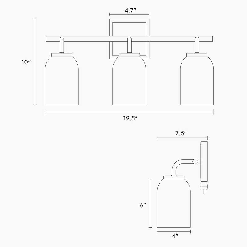 Modern 3-Light Black Gold Linear Bathroom Vanity Light Cylinder Glass Wall Sconces