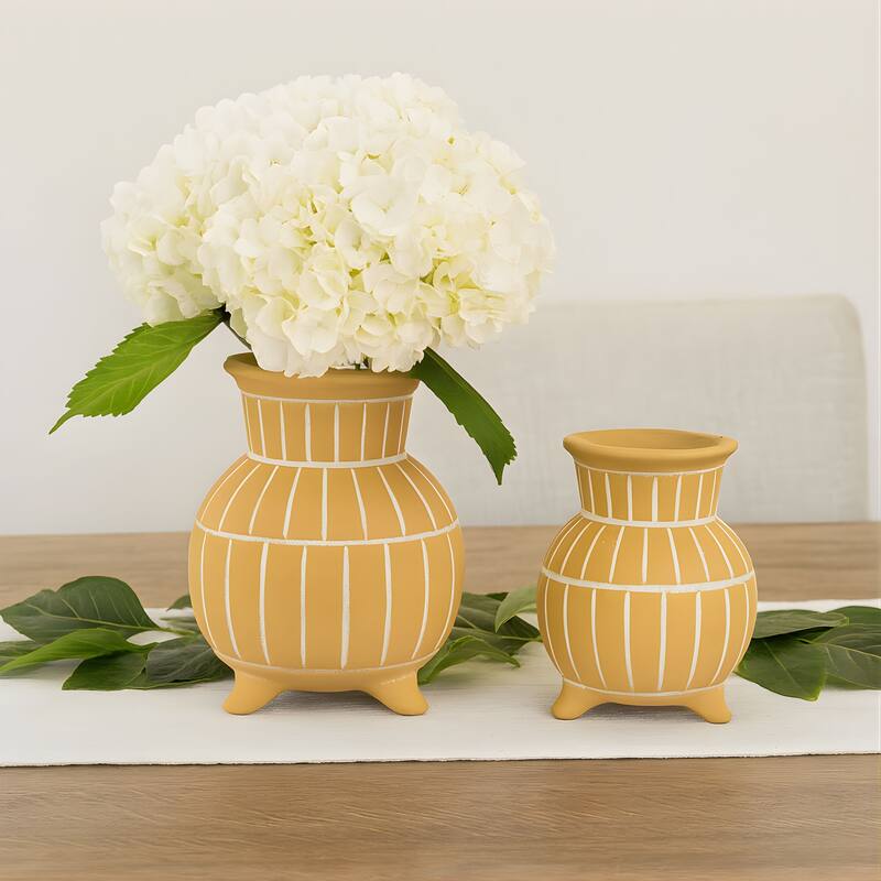 Aria Home Tan Ceramic Bubble Vase with Raised Rim Set of Two
