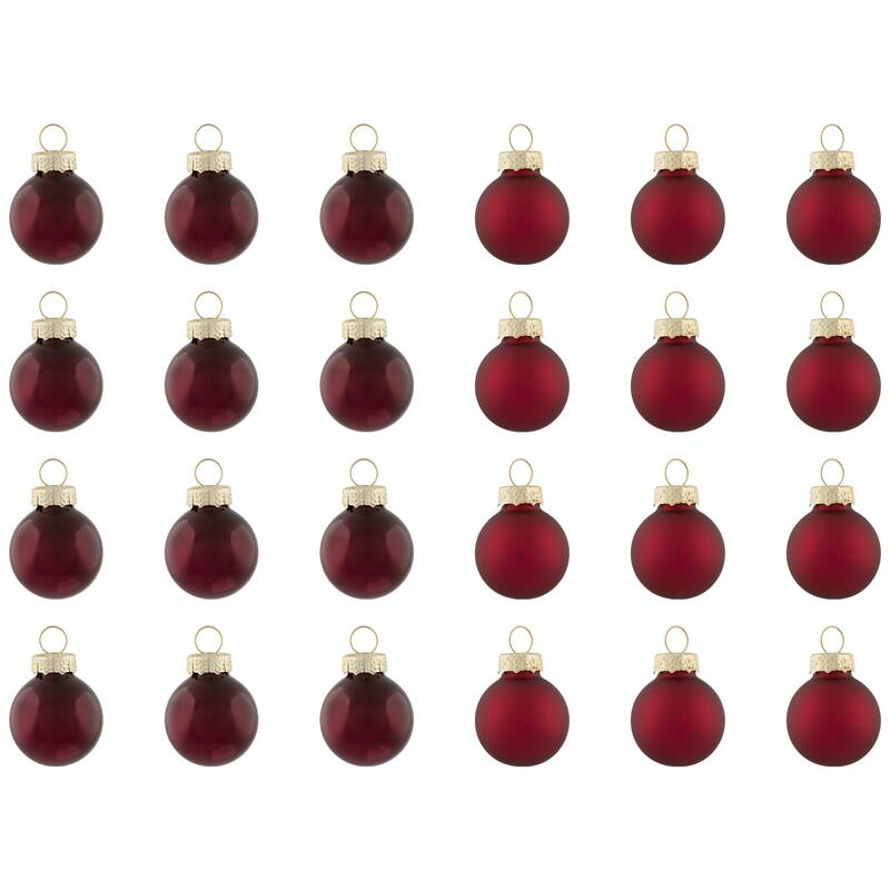 24ct Burgundy Red Dual Finish Glass Christmas Ball Ornaments 1" (25mm)