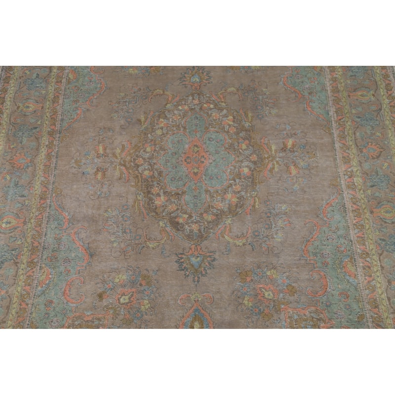 Distressed Gray Tabriz Persian Vintage Area Rug Handmade Wool Carpet - 8'8"x 12'0"